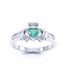 Ladies Silver Claddagh Birthstone Ring